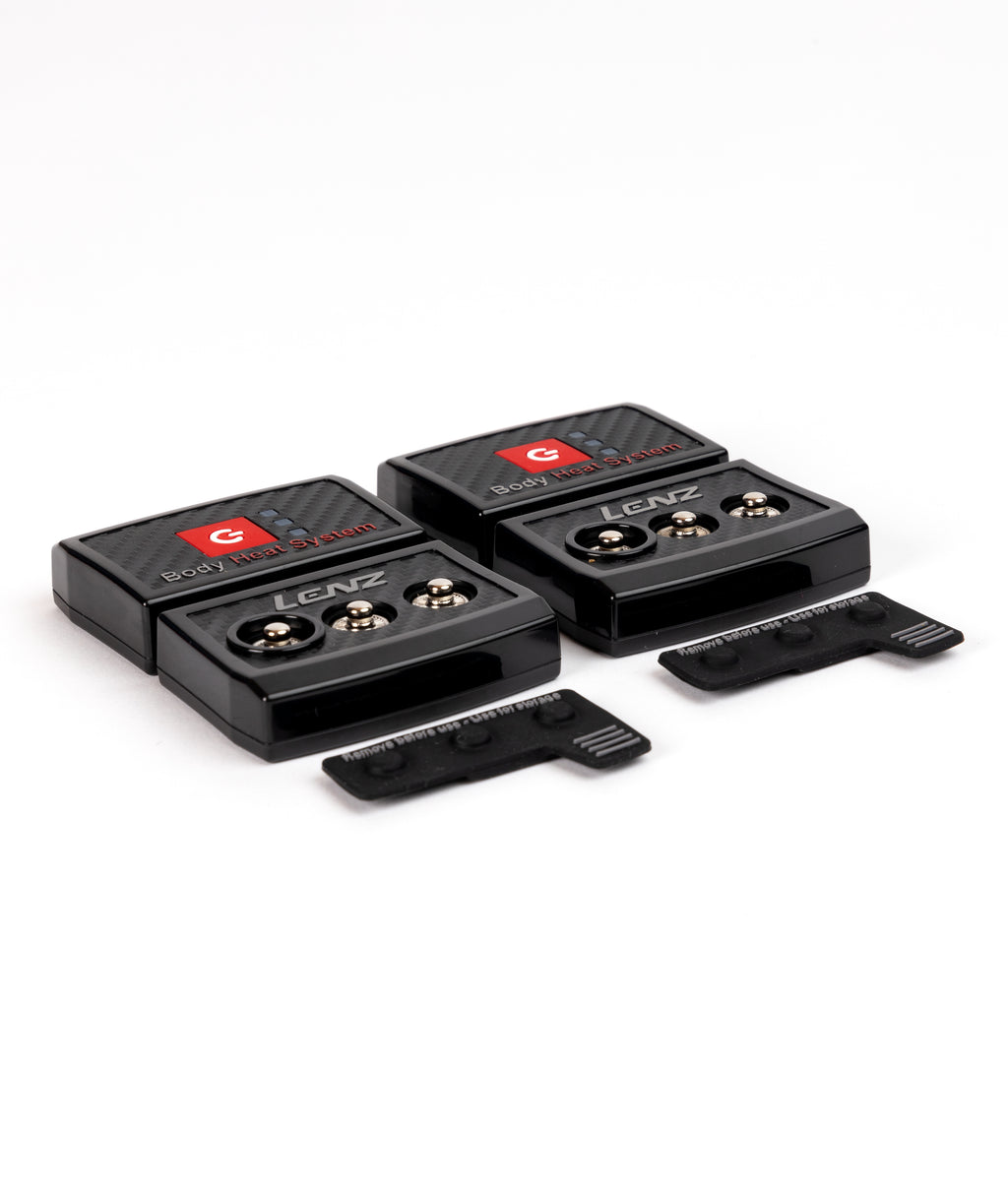 Set of black electronic components with visible branding on a white background
