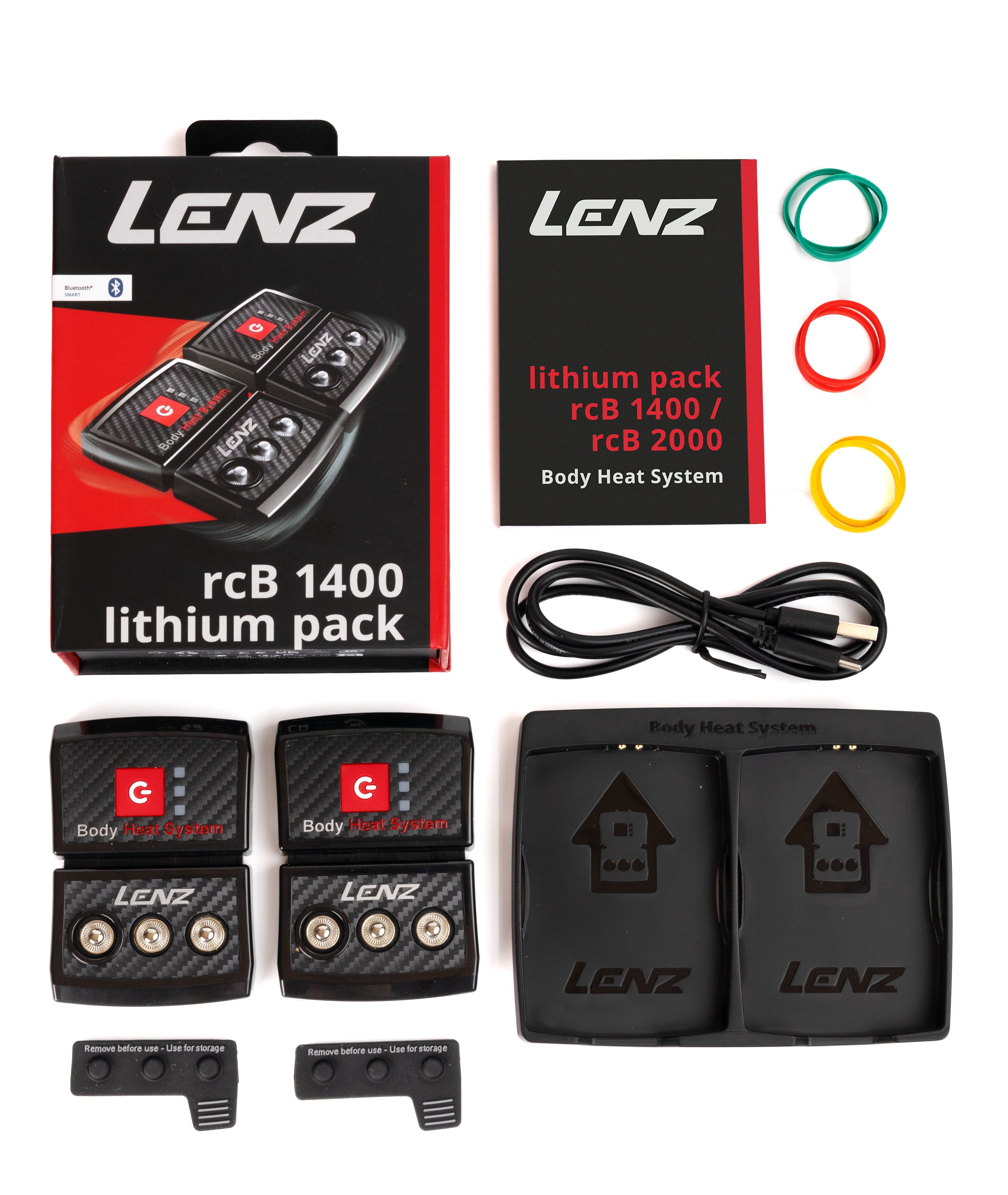 LENZ lithium pack and accessories on a white background