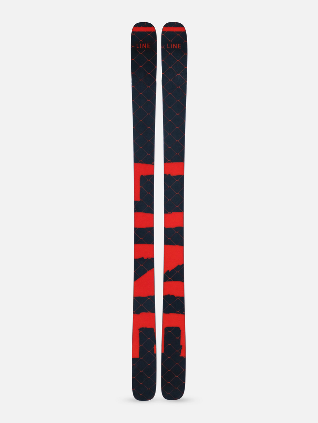Pair of red and black skis on a white background