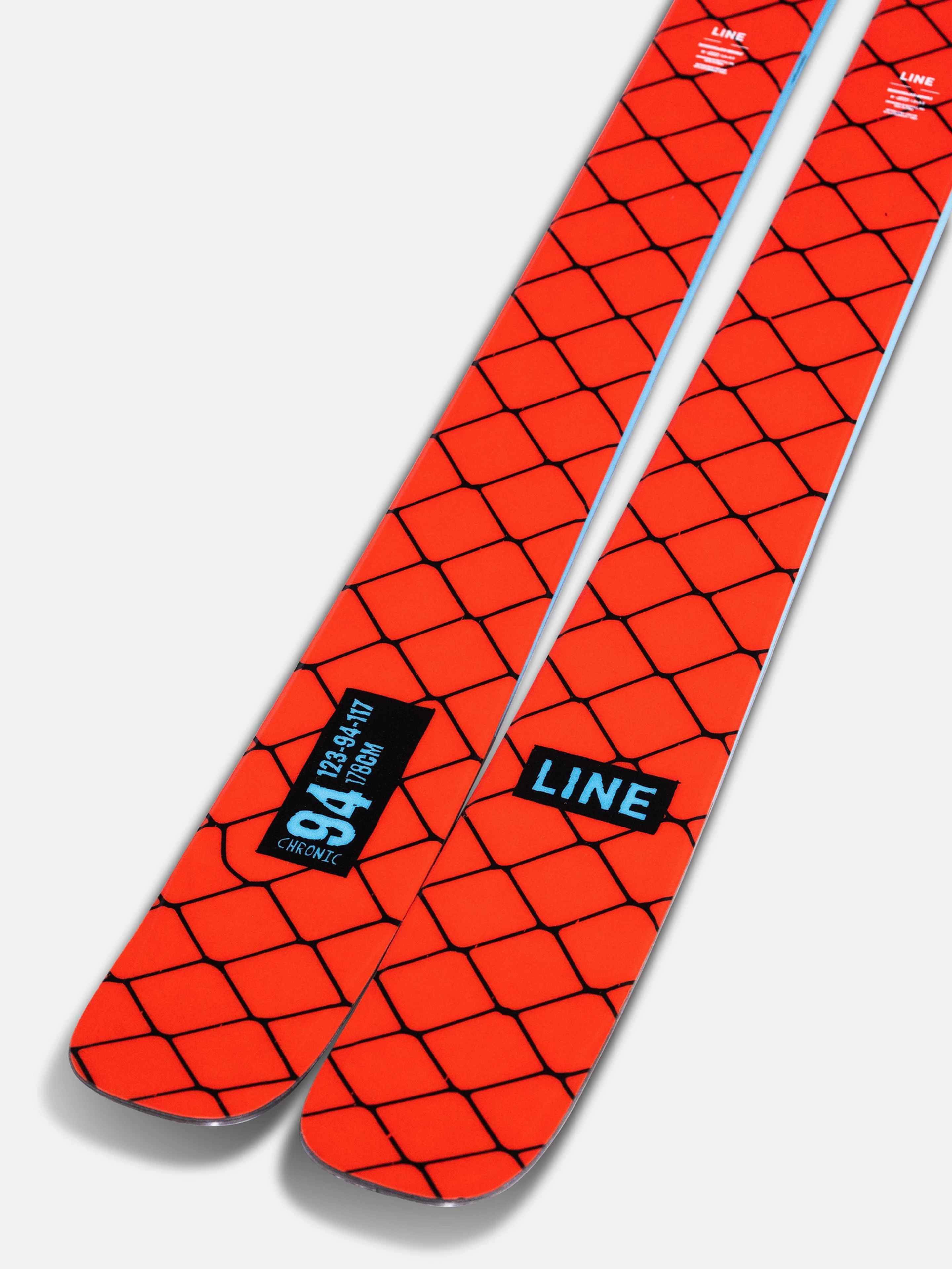 Red patterned ski with 'Line' branding on a white background