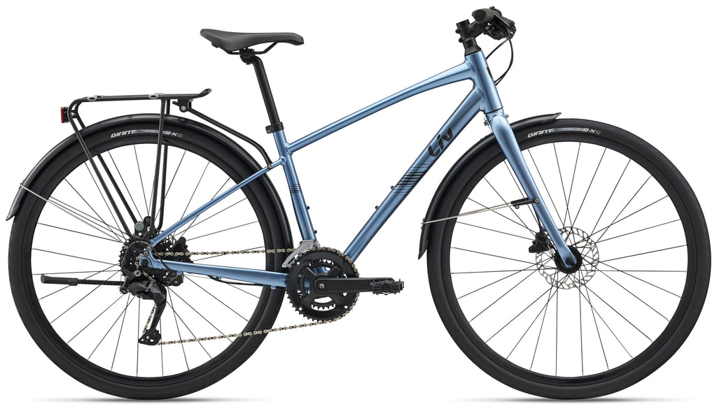 Blue bicycle with black tires on a white background