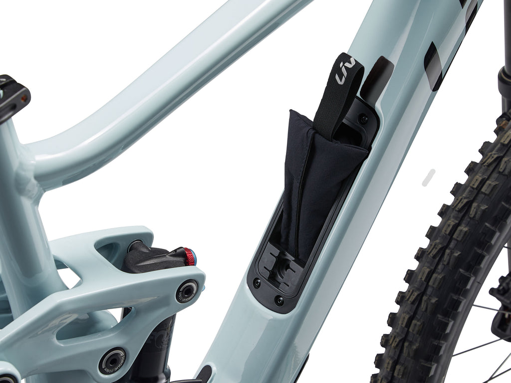 Close-up of a bicycle frame with a black mudguard attached on a white background