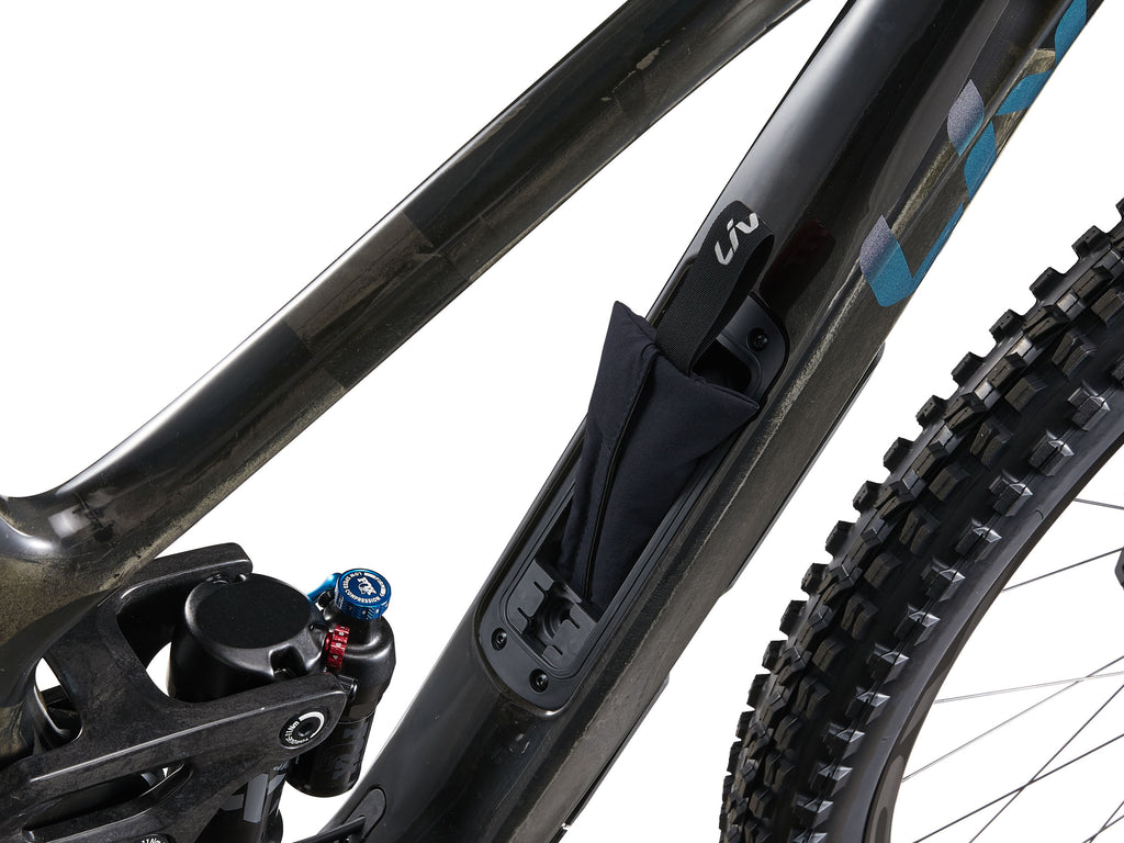 Close-up of a bicycle frame with suspension fork on a white background