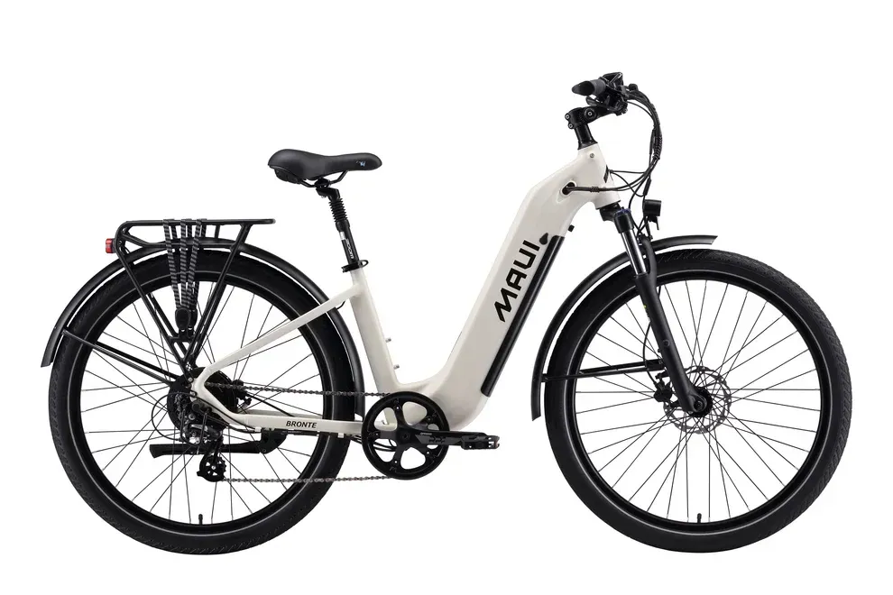 White electric bicycle with black details on a white background