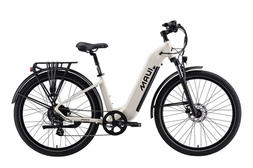 White electric bicycle with black details on a white background