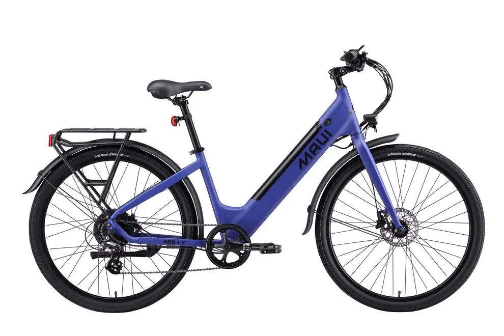Blue electric bicycle on a white background