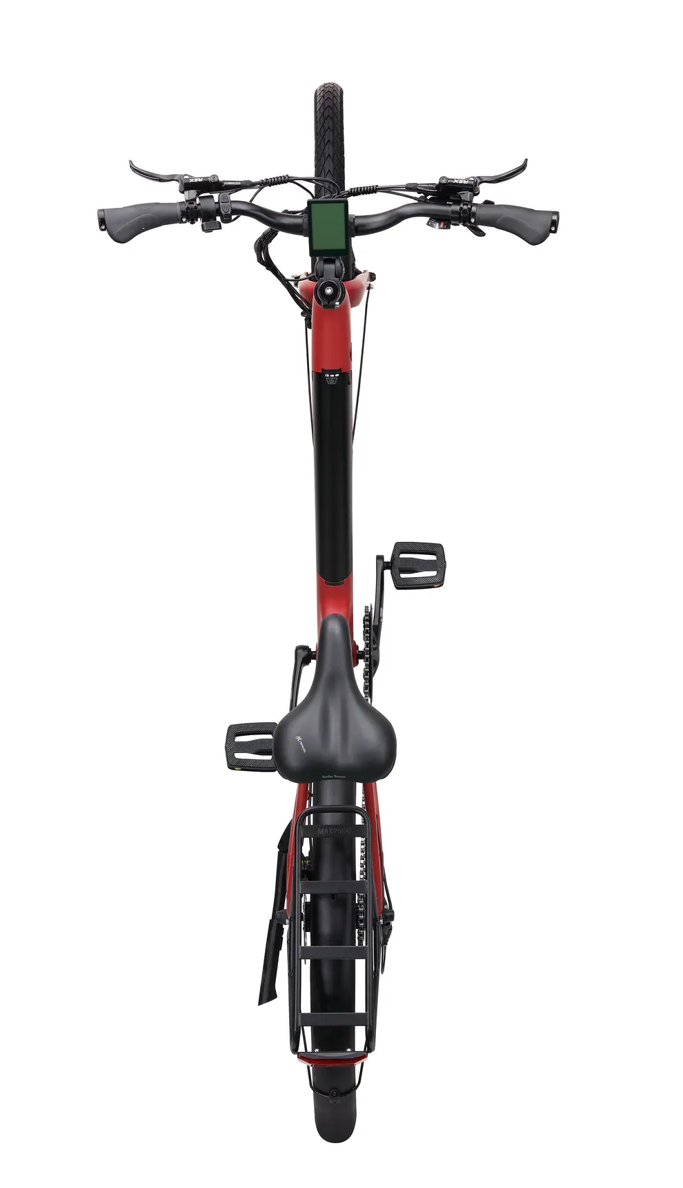 Black and red electric scooter on a white background
