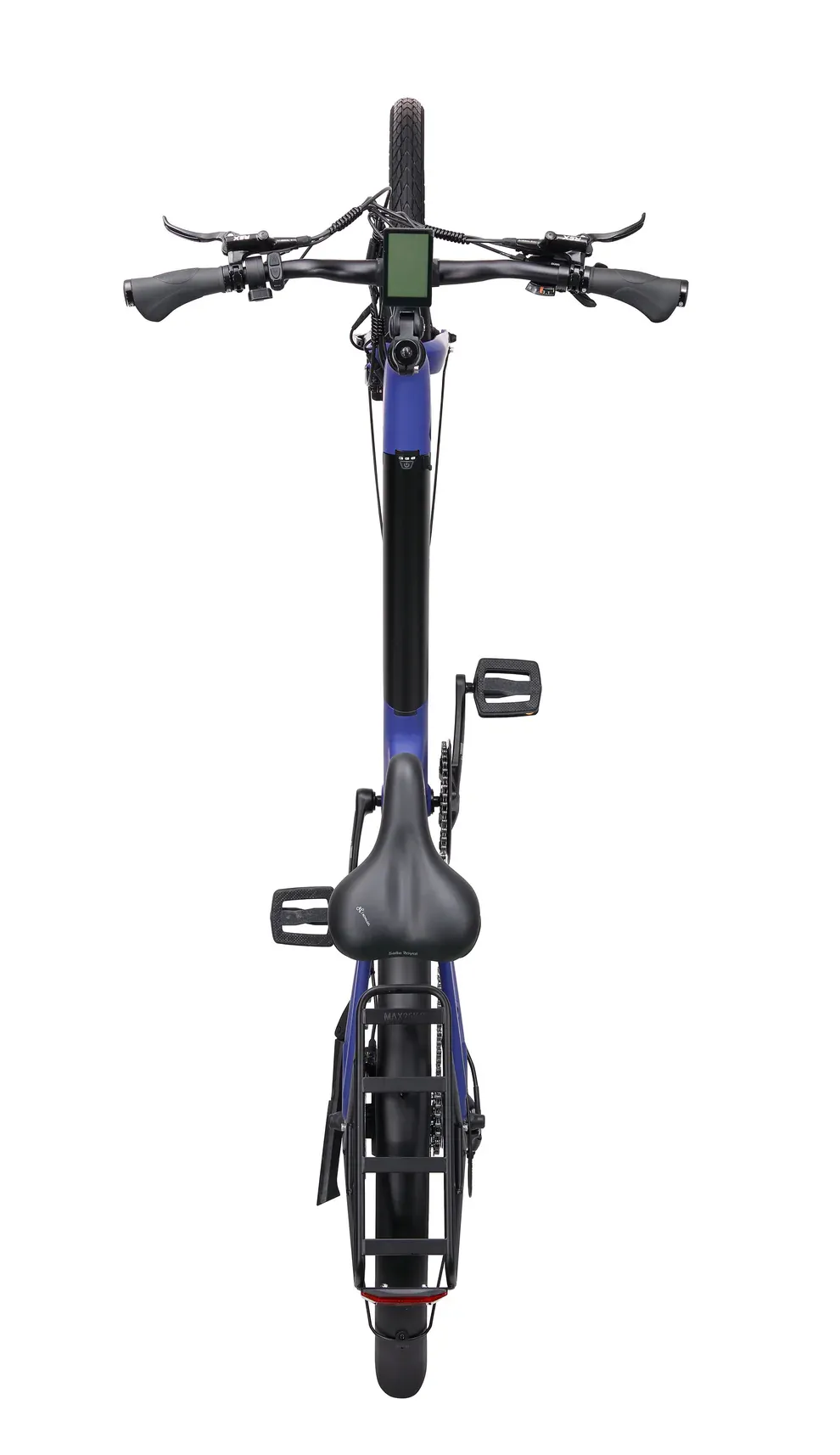 Black and blue electric bike on a white background