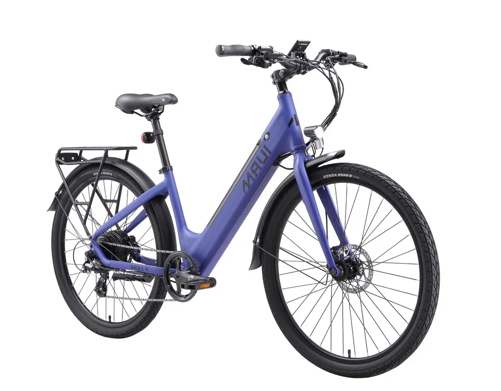 Blue electric bicycle on a white background