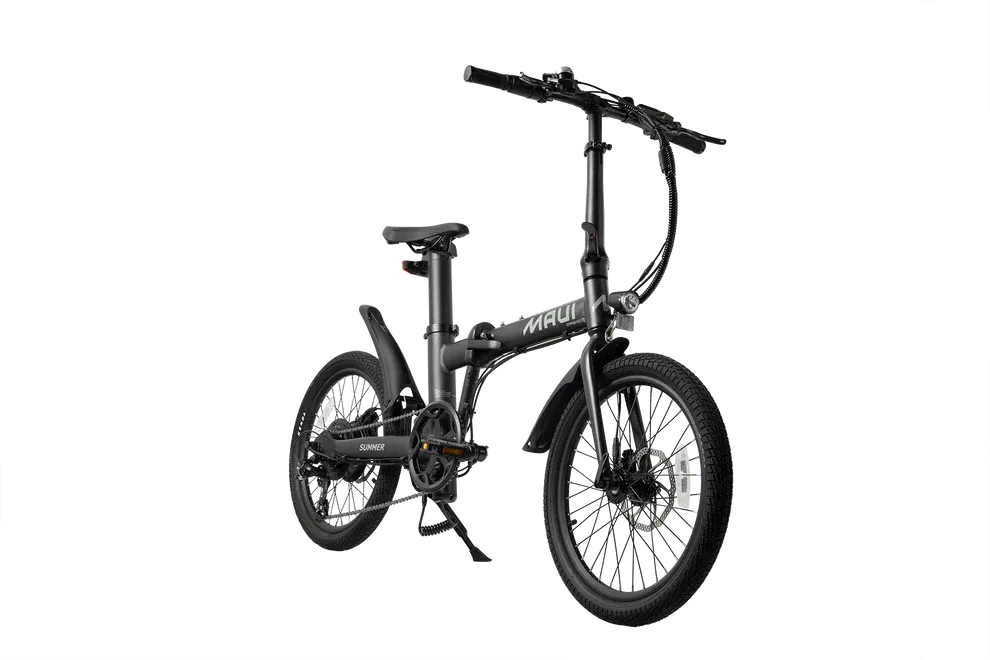 Black folding bicycle on a white background
