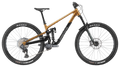 Mountain bike with a gold frame and black components on a white background