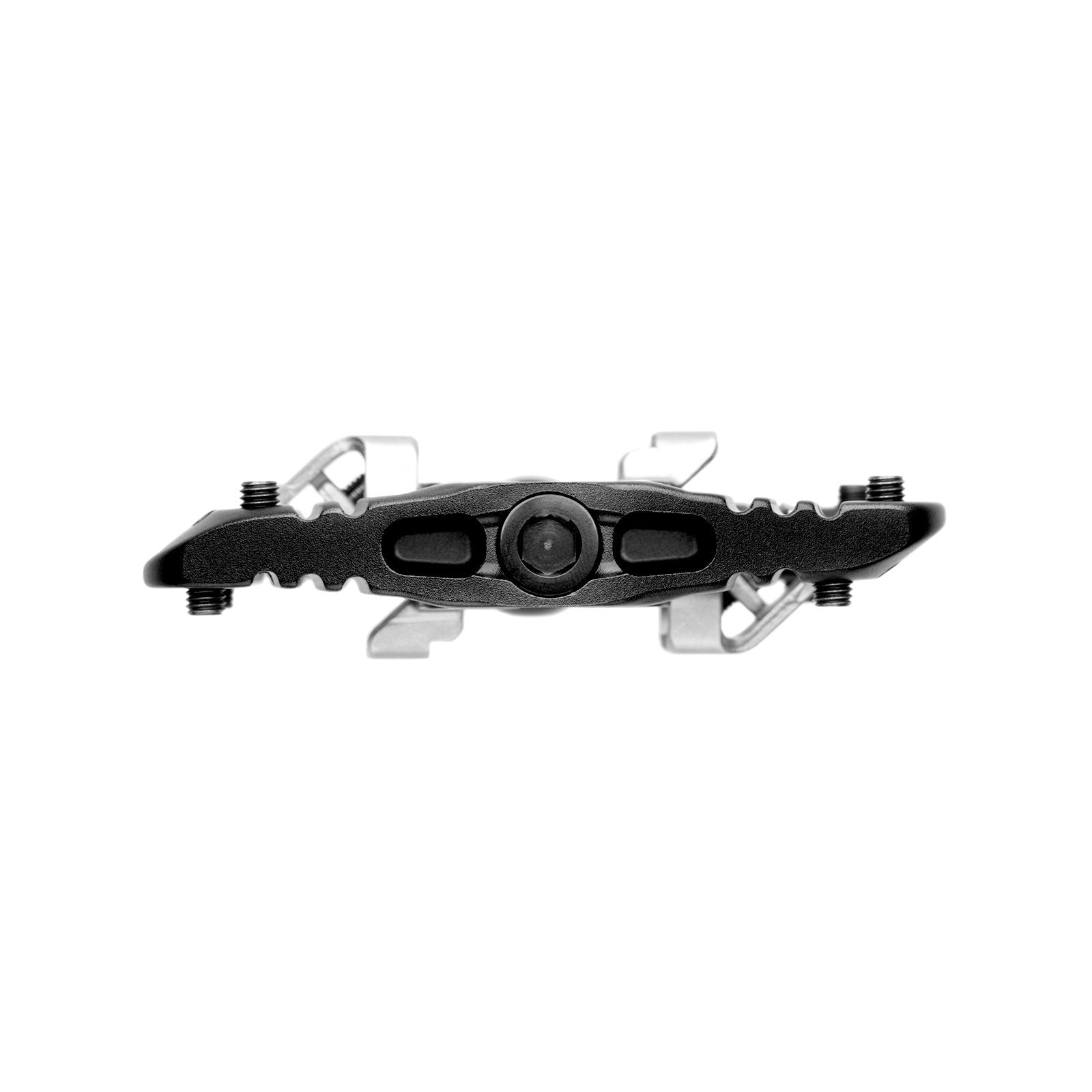 Gray pedal with a small logo on a white background