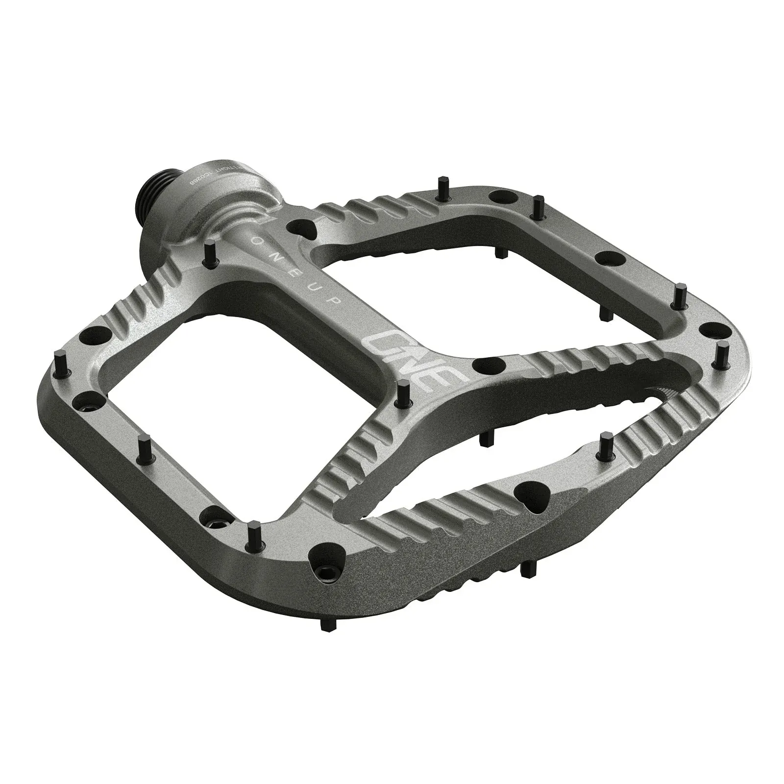 Bicycle pedal with 'OneUp' branding on a white background