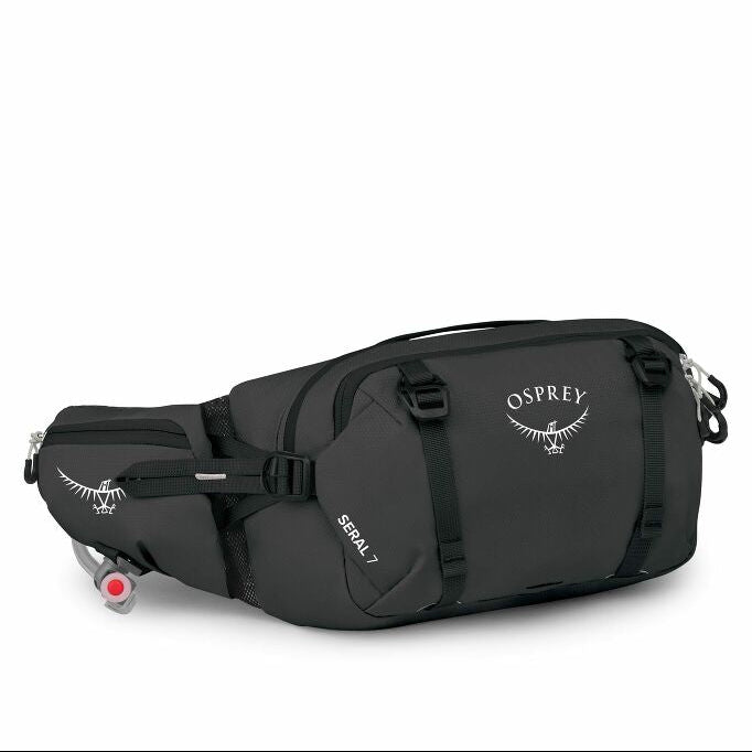 Black Osprey waist pack on a white background