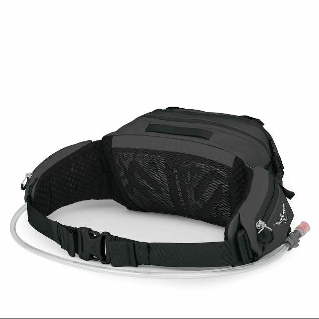 Black backpack with a white background