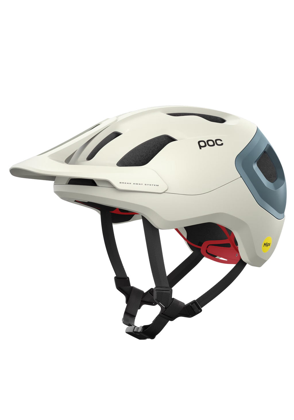 White bicycle helmet with black and red accents on a white background