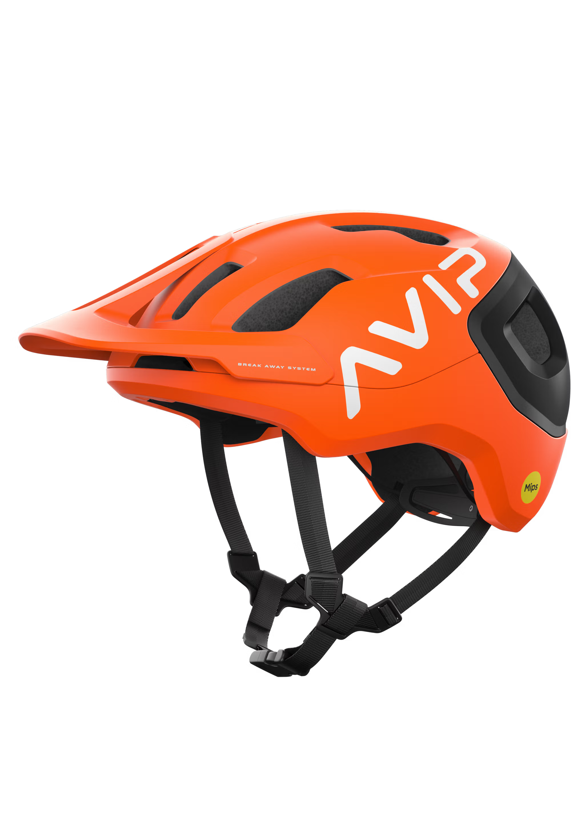 Orange helmet with black straps on a white background