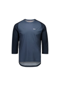 A 3/4 sleeve athletic jersey top in slate blue with dark navy sleeves and a small white logo on the chest, displayed on a clean white background.