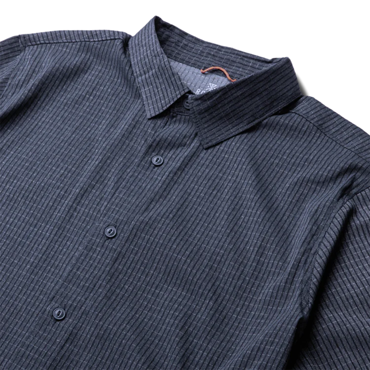 Close-up of a blue striped shirt with a collar on a white background