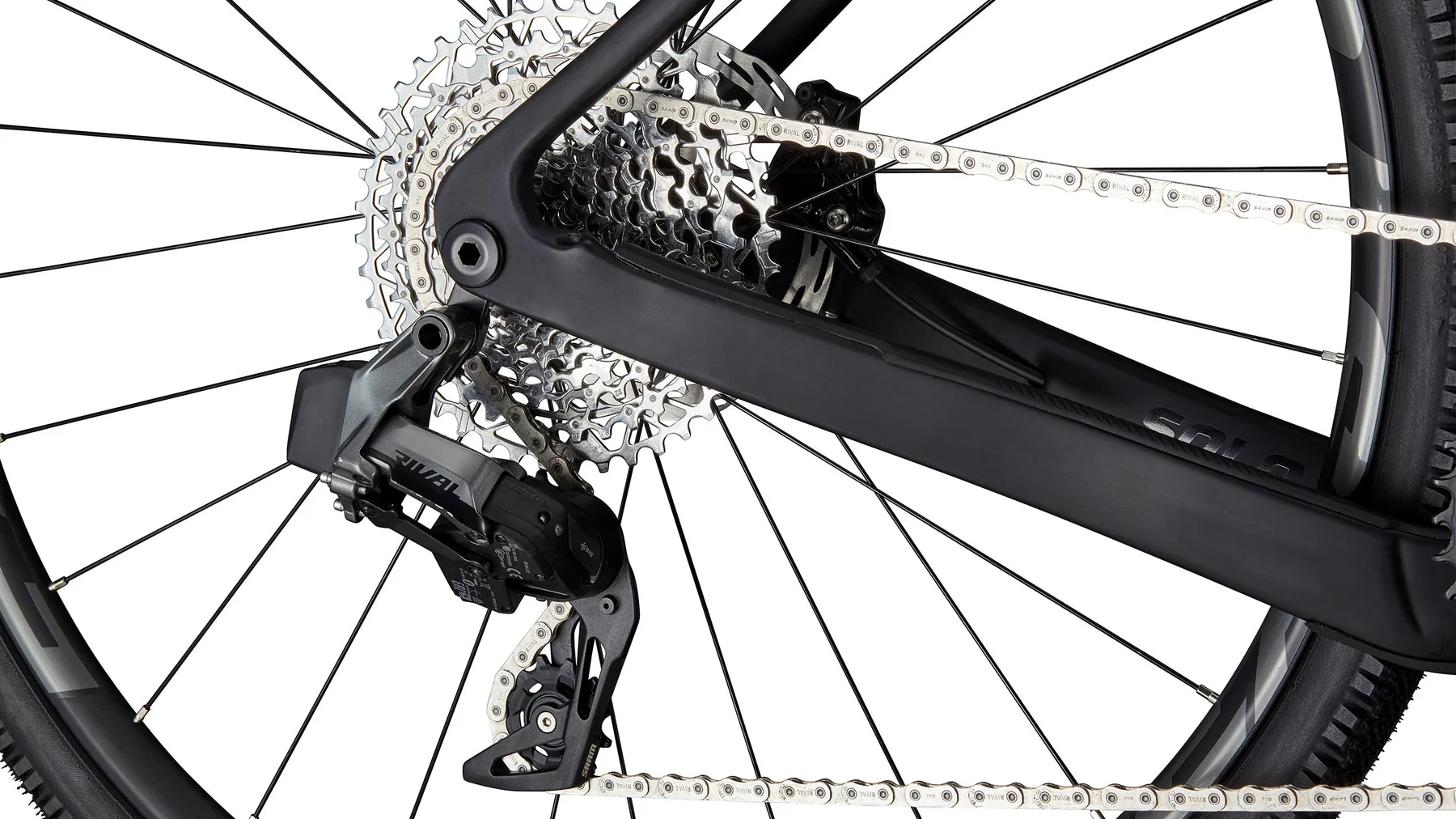 Close-up of a bicycle's gear system on a white background