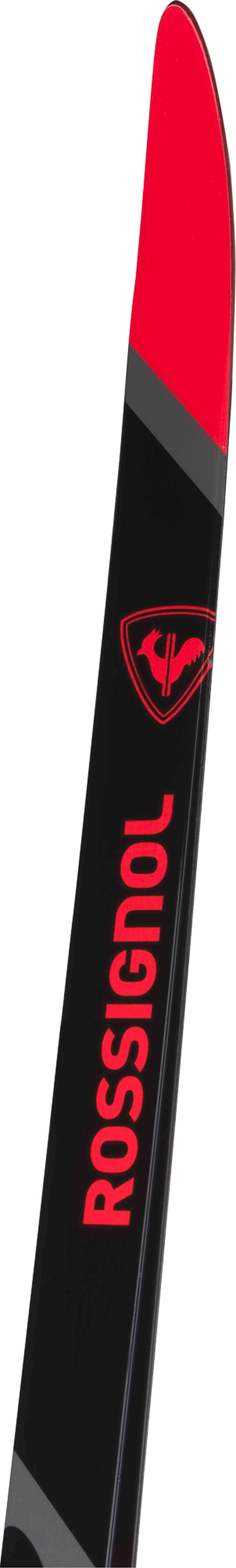 Black ski with red accents and 'Rossignol' branding
