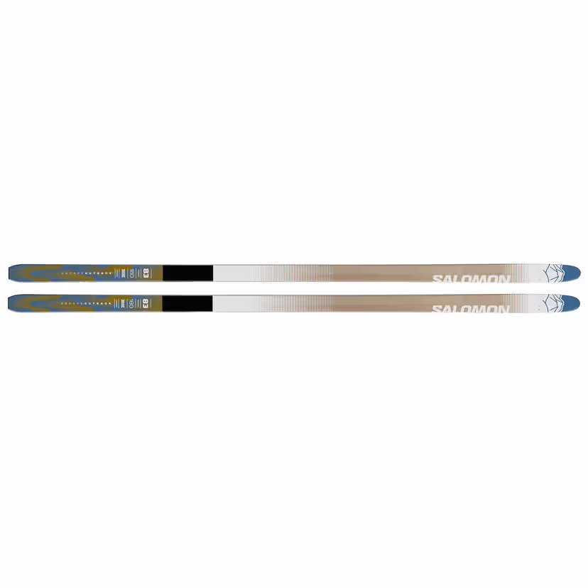Two skis with Salomon branding on a white background