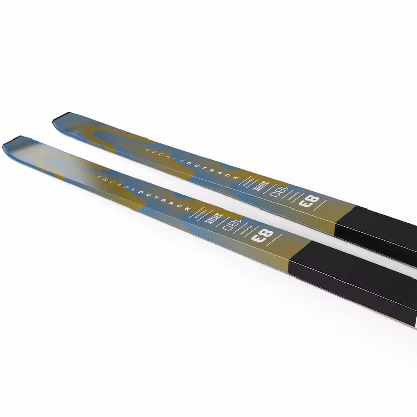 Pair of skis with a gradient design on a white background