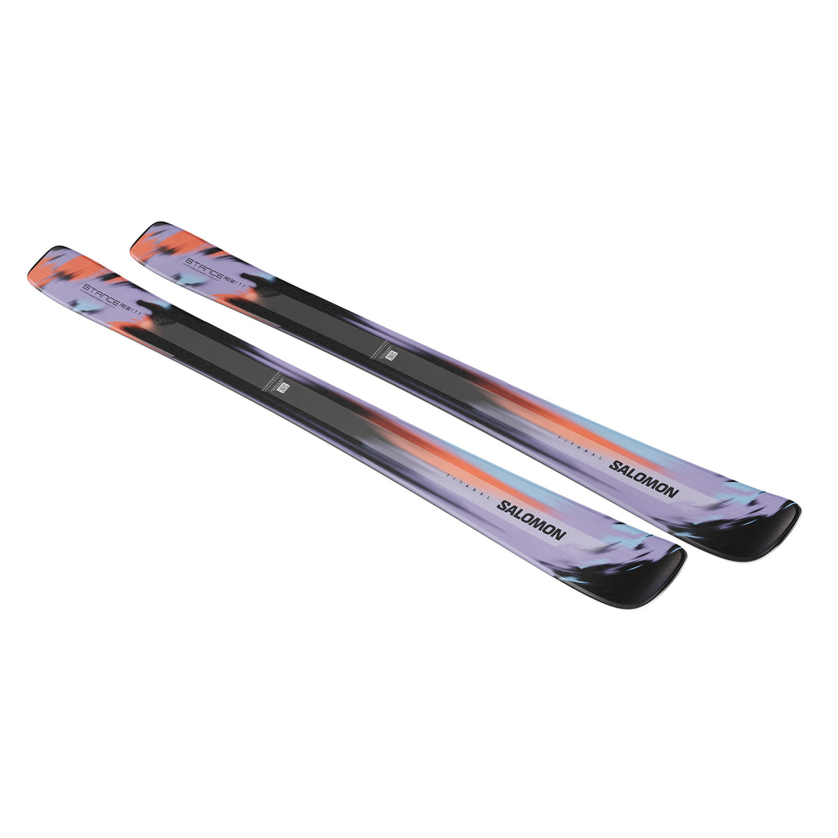 Two Salomon skis on a white background