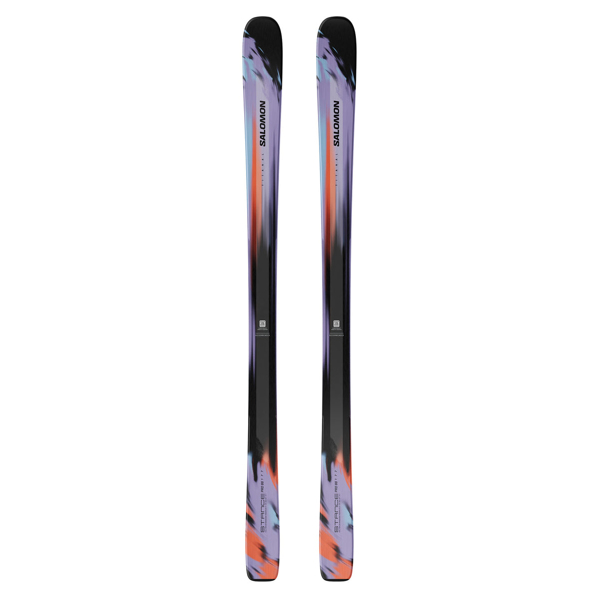 Two skis with a colorful design on a white background