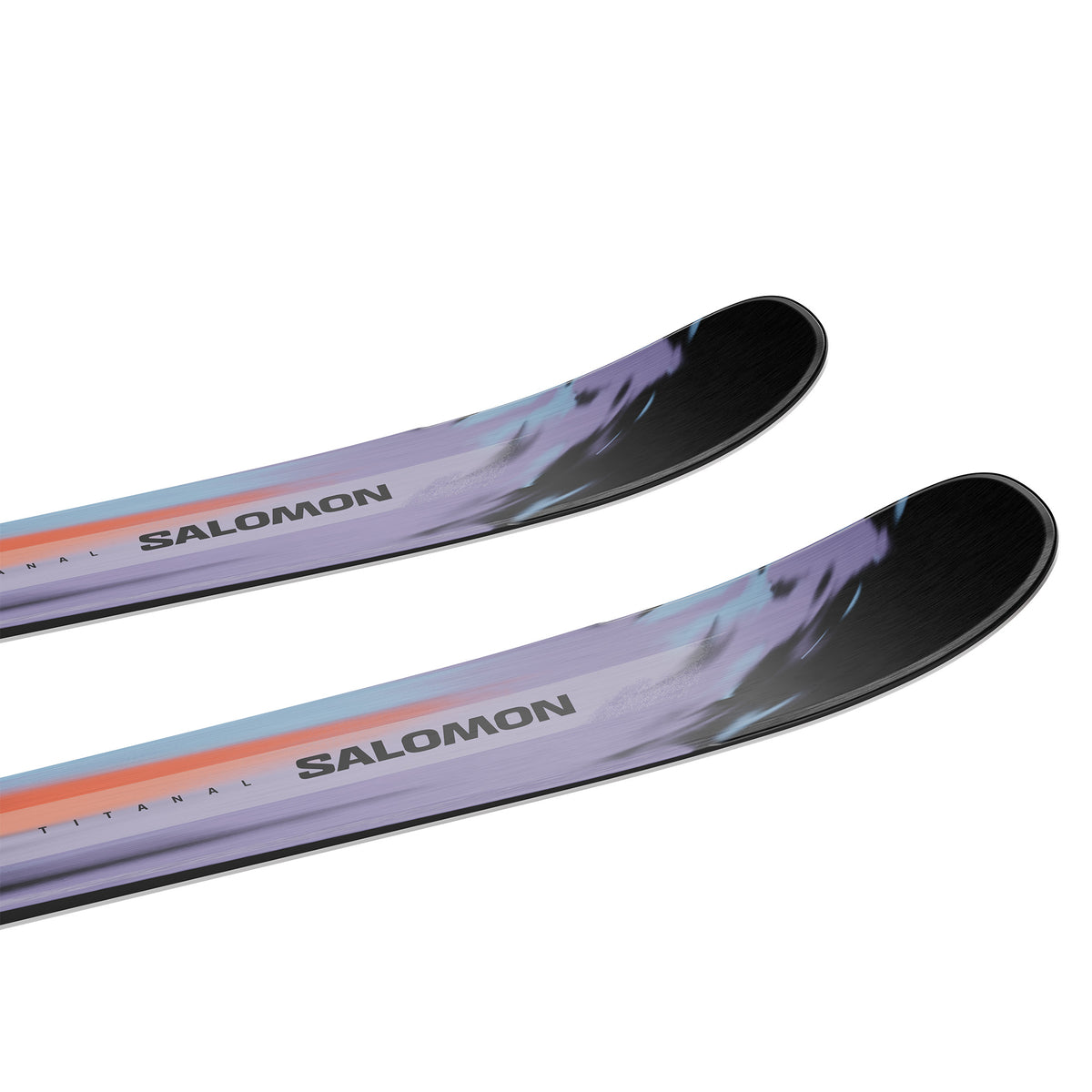 Two Salomon skis on a white background