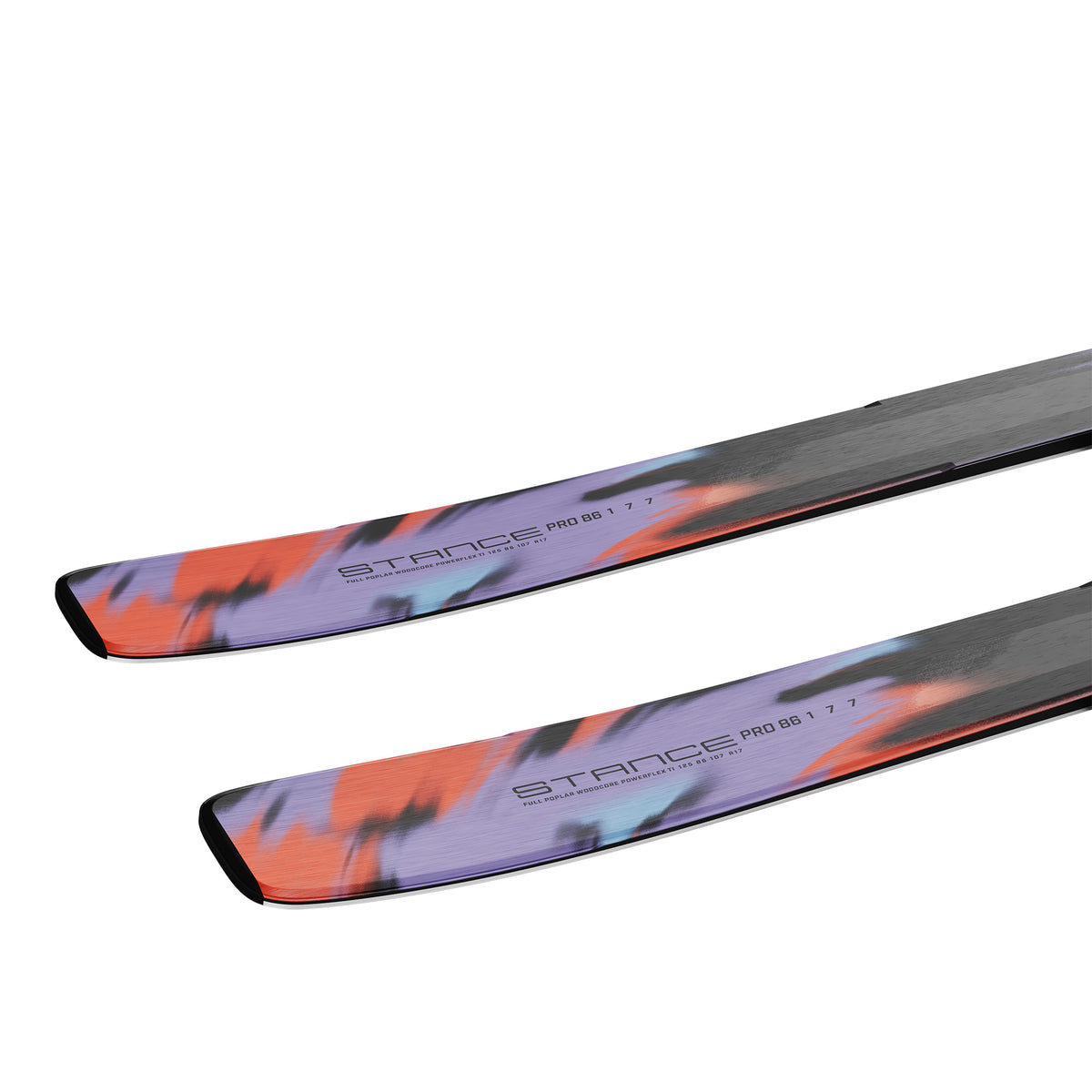 Two skis with a colorful design on a white background