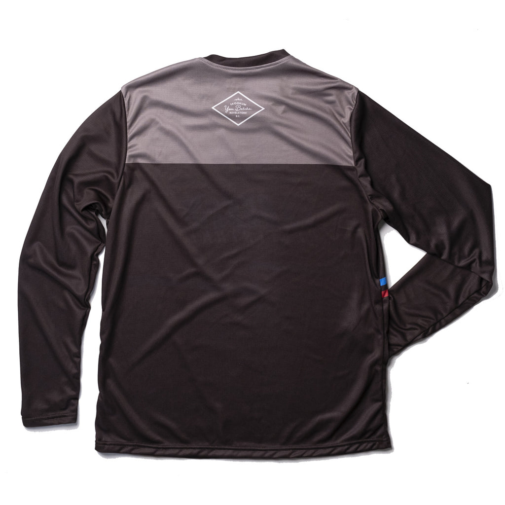 Long-sleeve shirt with a gray and black design on a white background