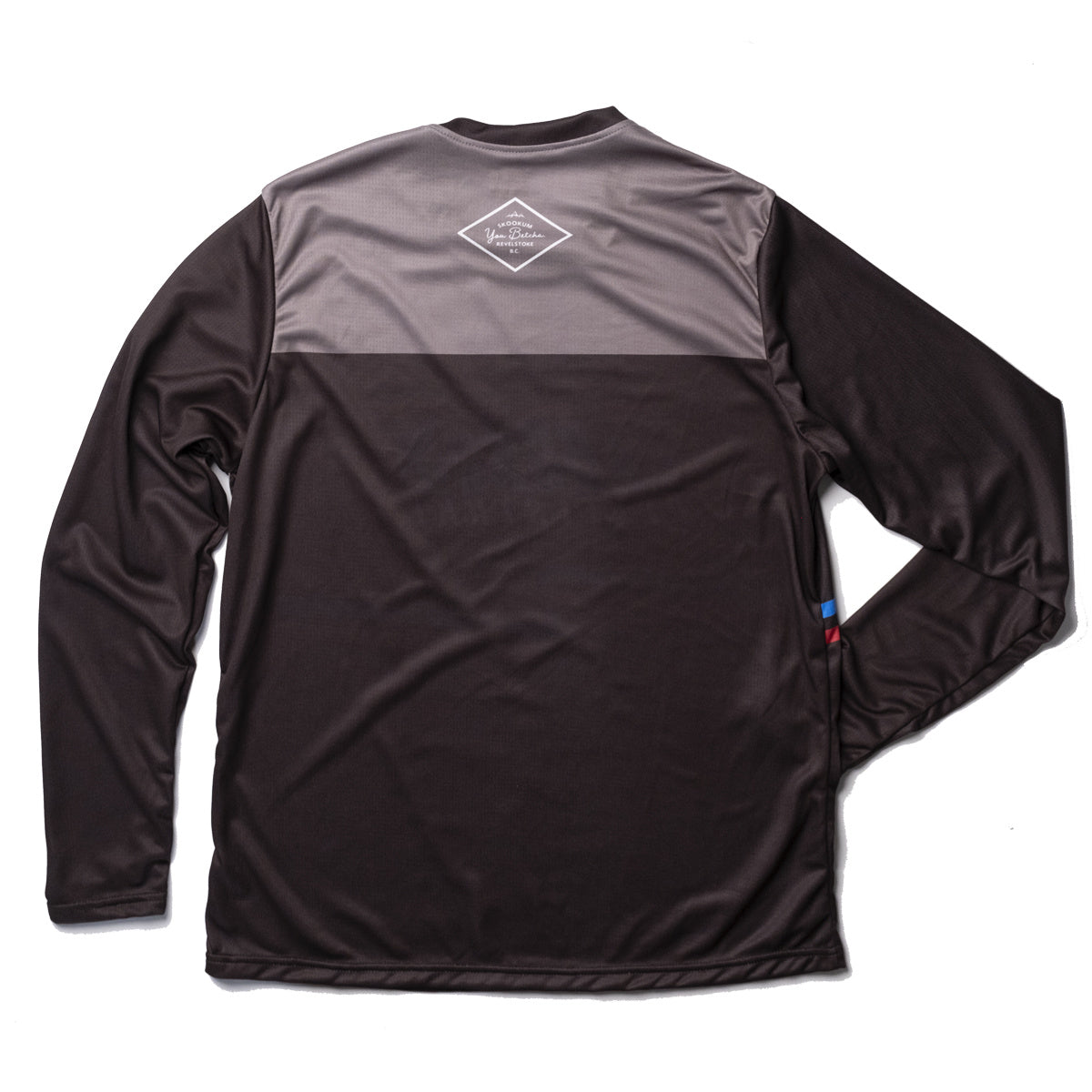 Long-sleeve shirt with a gray and black design on a white background