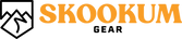 Skookum Gear logo with orange text and black mountain graphic