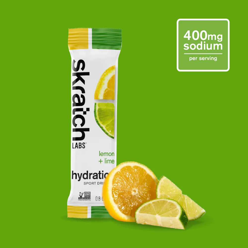 Skraich Labs lemon and lime hydration sports drink package on a green background