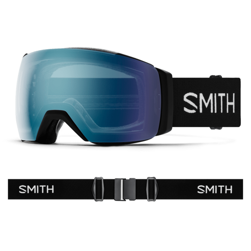 Smith goggles with blue lens on a white background
