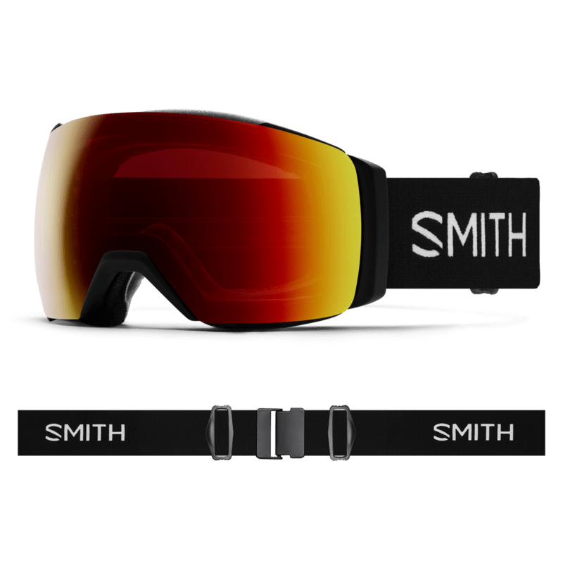 Smith goggles with red lens on a white background