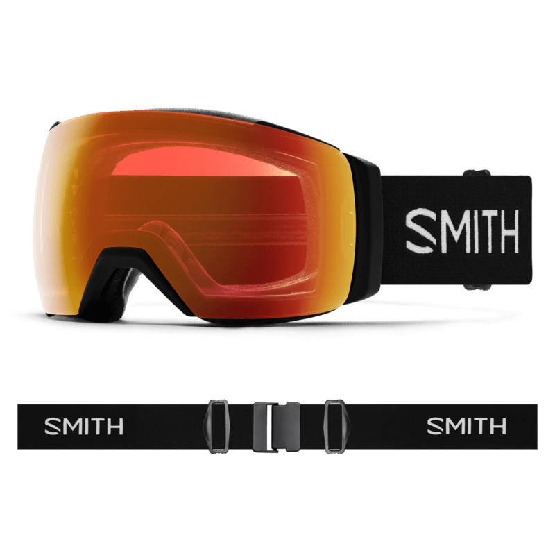 Smith goggles with orange lens and black strap on a transparent background