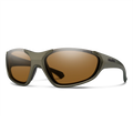 Sunglasses with brown lenses and green frame on a white background