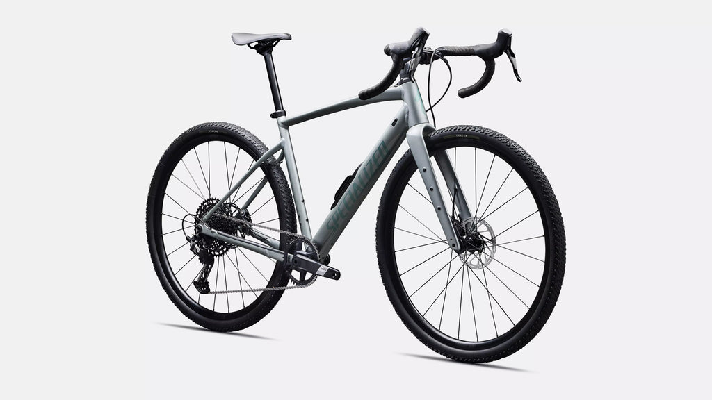 Gray bicycle on a white background