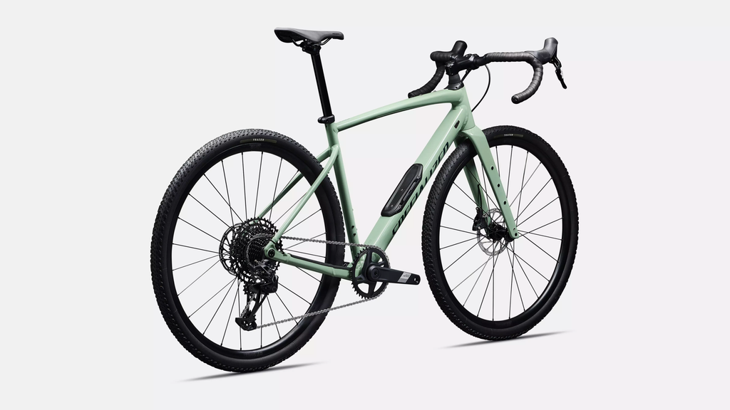 Green bicycle on a white background