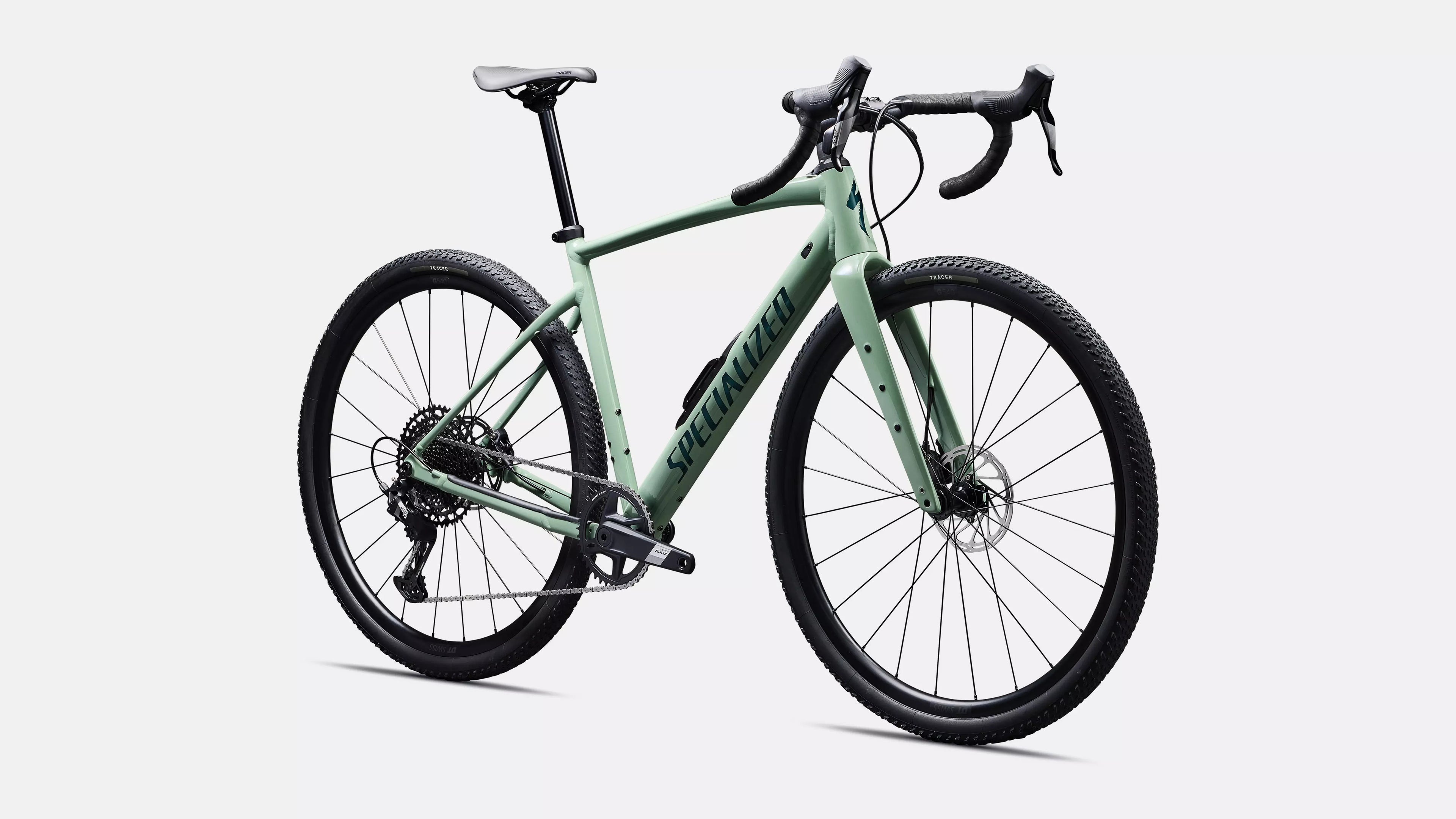 Green bicycle on a white background