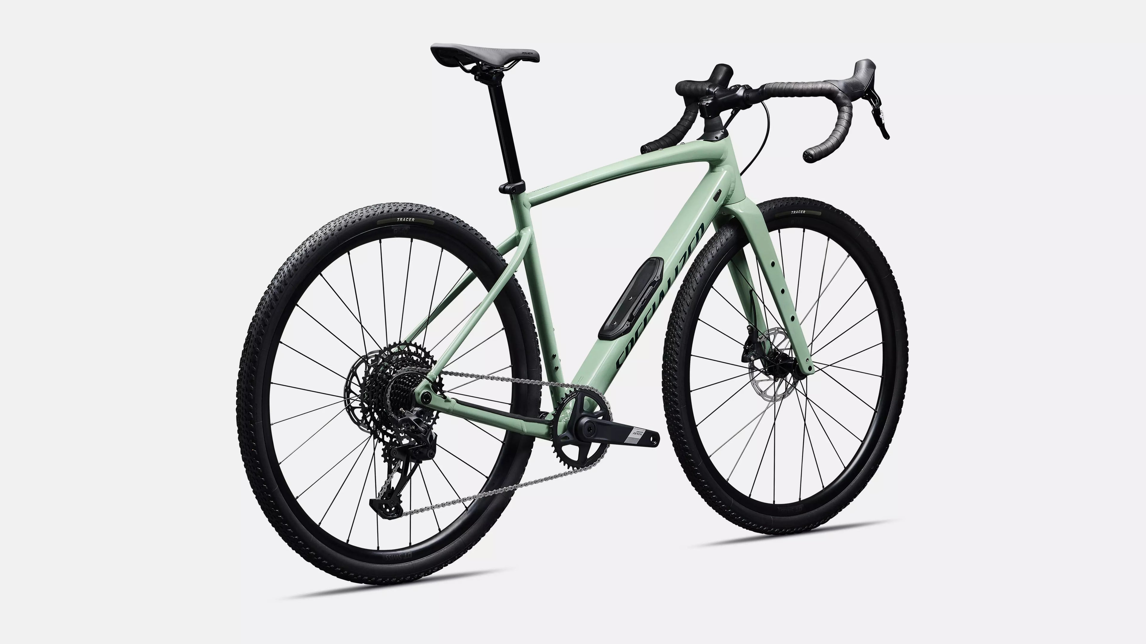 Green bicycle on a white background