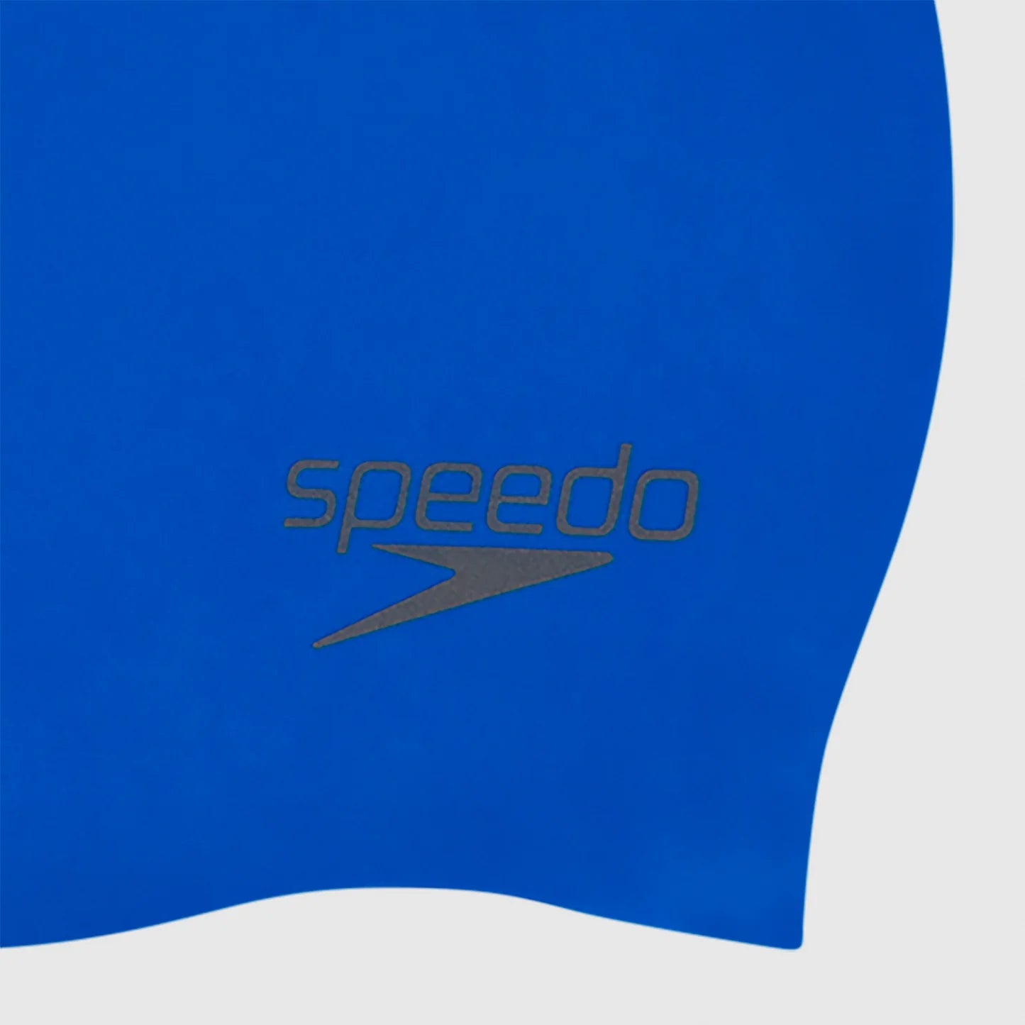 Blue Speedo swim cap with brand logo on a white background