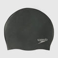 Black swim cap with Speedo logo on a white background