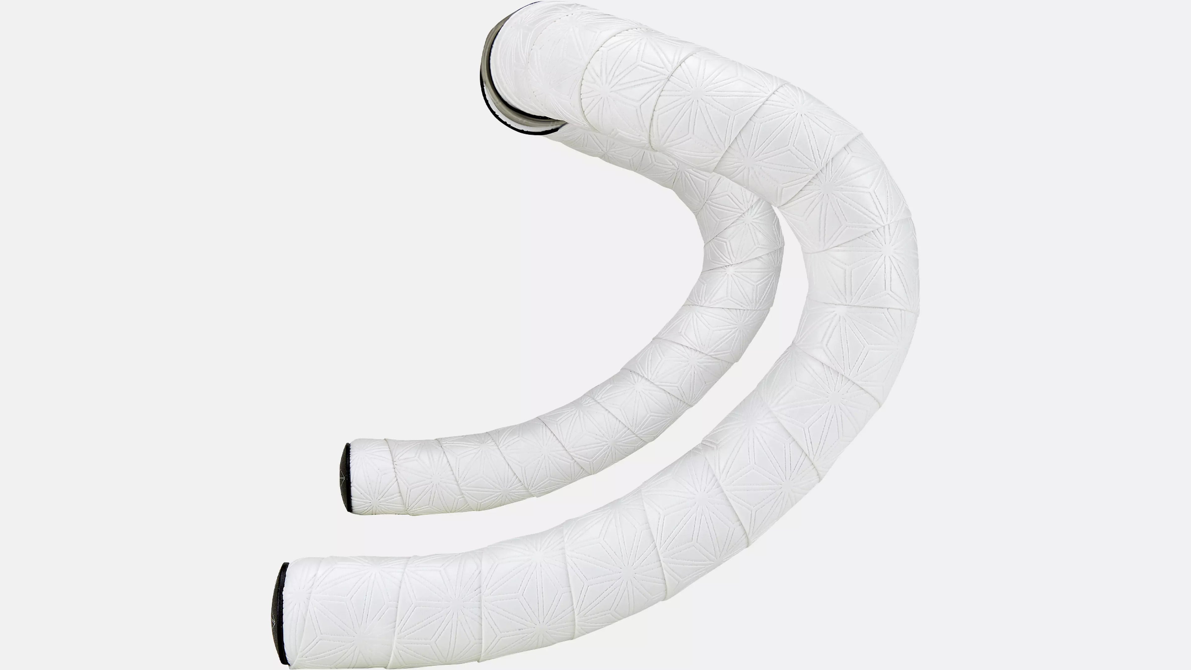 White bicycle handlebar with a curved design on a white background
