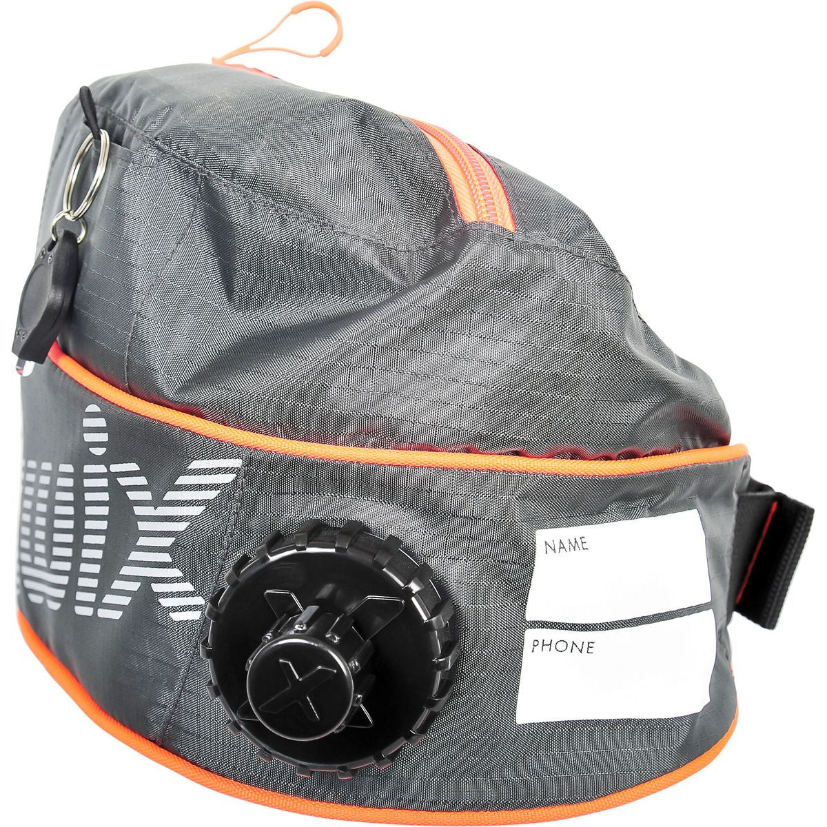 Gray bag with orange accents and a visible brand logo on a white background