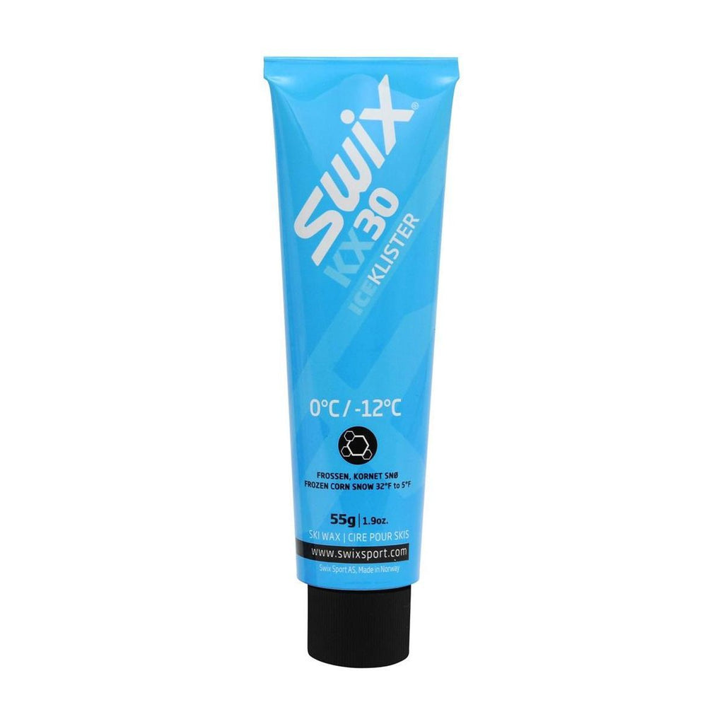 Blue tube of Swix ice klister on a white background