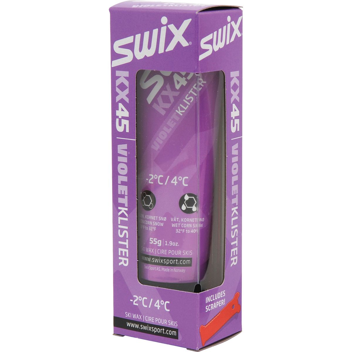 Purple Swix KX45 Violet Klister packaging on a white background