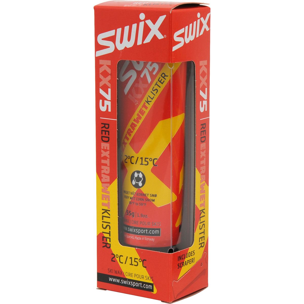 Swix KX75 Red Extreme Klister packaging on a white background